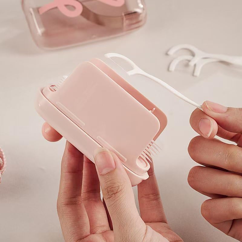 Image of Automatic Floss Dispenser Portable Dental Floss Holder with 50 Floss Picks - Hygienic Press and Pop Floss Dispenser Case - Refillable Travel Floss Case for Pocket, Purse and Car - Pink