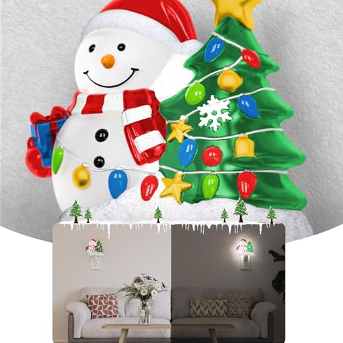 Image of Briignite Snowman Christmas Tree Night Light, 5000K Night Lights Plug into Wall, Christmas Tree Cute Night Light for Kids, Plug in Nightlight with 360 Rotatable for Christmas Decor Party