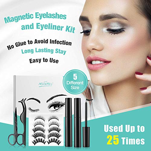 Cils Magnétiques, Faux Cils Magnétiques Eyeliner Kit, 3D Cils et Eyeliner Naturels Set, Eye-liner Cils Set avec Pince à Cils, Cils Magnétiques Naturels Réutilisables, sans Colle (5 Paires)