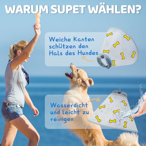 Supet Hundekragen Erholungshalskrause für Hunde zur Verhinderung des Leckens,Verstellbarer weicher elisabethanischer Hundekragen für große, mittlere und kleine Hunde mit weichem Schutzrand