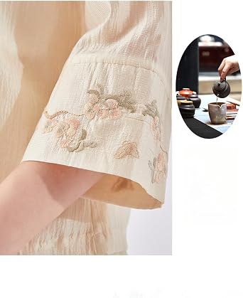 Womens Chinese Hanfu Retro Round Neck Vintage Embroidered Pullover Long Sleeve Elegant Suspender 2-Piece Set Tops