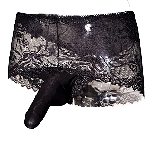Men's Sexy Lace Panties Underwear Sheer Low Rise Sissy Boxer Brief Underpants with Sheath