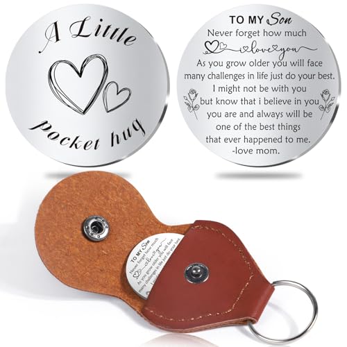 Pocket Hug Token Gifts for Women Men Inspirational Gift Leather Keychain Long Distance Gifts for Friends Family