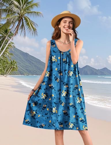 Image of YESNO Summer Dresses for Women Casual Boho Floral Sundresses Sleeveless Scoop Neck Beach Tank Dresses EVS
