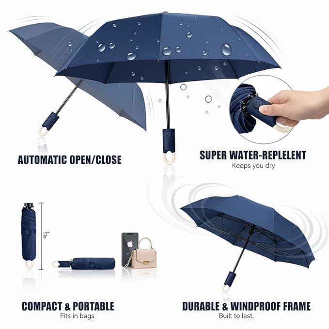 Image of Umbrella for Women | Umbrellas for Men | UV Coated 3 Fold Umbrella for Rain with Auto Open and Close Small Folding Travel-Foldable Windshield