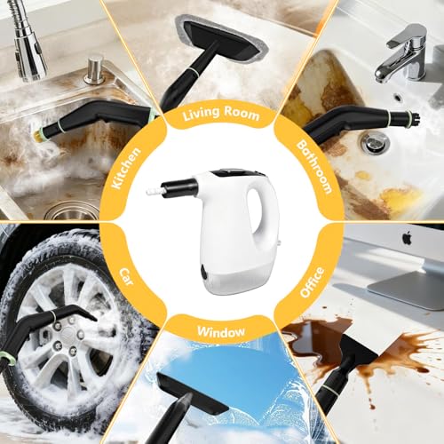 Taslo Handheld 10 in 1 Steam Cleaner - Portable Steam Cleaner with Mop - Steamer Cleaning for Floor, Bathroom, Kitchen, Window, Car, Curtains, Carpets, Tiles (Handheld Steamer with Mop)