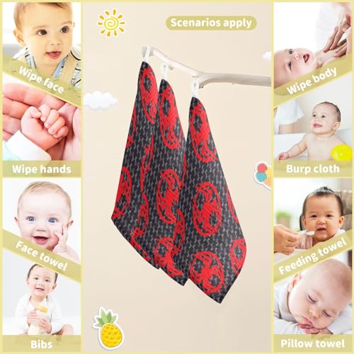 Image of vvfelixl Red Spiders Silhouettes Baby Burp Cloths Baby Muslin Washcloths for Boys Girls Cotton Baby Face Towel for Newborn Infants Soft and Absorbent 11.8 X 11.8 in, 5 Pack