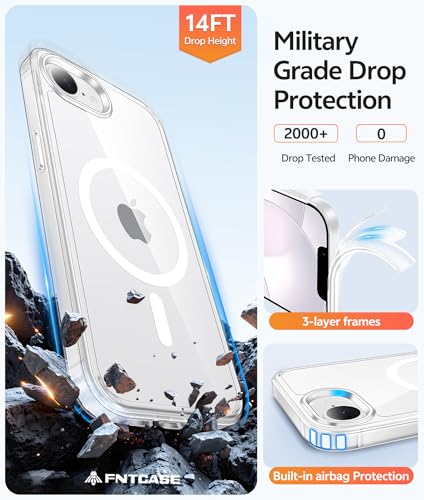 Image of FNTCASE for iPhone 17e Case: iPhone 16e Phone Case[Compatible with Magsafe] [Screen Protector] Anti Yellowing Transparent Clear Magnetic Phone Cover - Military Grade Shockproof Cases - Clear