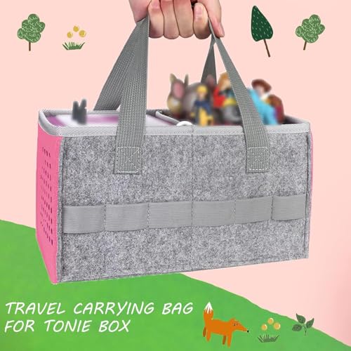 Image of Carrying Case for Toniebox Audio Player & Tonies Figures, Portable Felt Storage Organizer Bag for Tonie Characters, Accessories, Waterproof & Lightweight,Pink