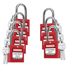 TRADESAFE Lockout Tagout Locks Set, 7 Red Keyed Alike Unlimited Grouping Safety Padlocks, 2 Keys Per Lock, OSHA Compliant Loto Locks for Lock Out Tag Out Kits