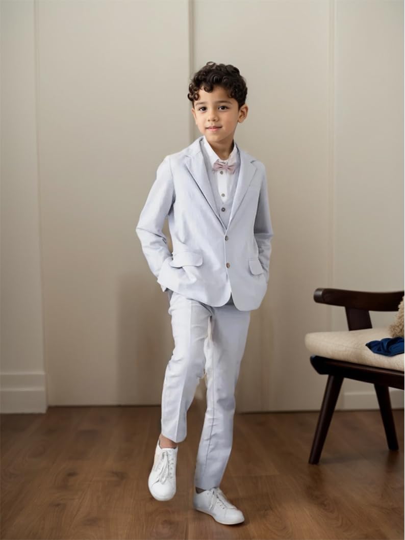Costume de baptême 3 pièces pour garçons - Smoking pour enfants - Costume de bal de fin d'année - Costume blanc argenté - Costume à carreaux pour garçons - Smoking de mariage