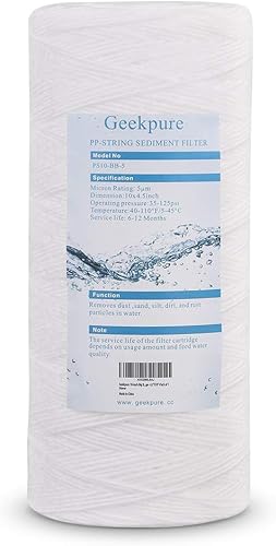 Geekpure Cartucho de filtro de sedimento de polipropileno PP para heridas de cuerda de 10 pulgadas para filtro de agua de toda la casa-5 micrón-4.5