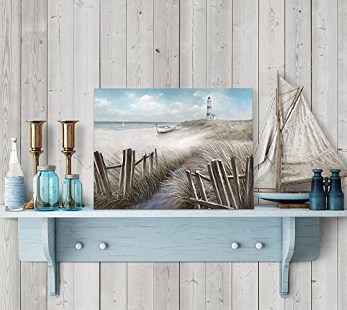Canvas Wall Art Ocean Seascape Blue Painting Prints Modern Lighthouse Pictures Framed For Bedroom Bathroom Living Room Home Office Decor(11"X15") #TOP1