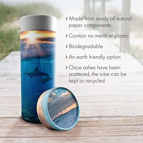 Image of Commemorative Cremation Urns Dolphin Divinity Scattering Urn - Biodegradable, Paper, Blue, Dolphin Pattern - Cremation Urns - Adult Ashes - 100 cubic inches