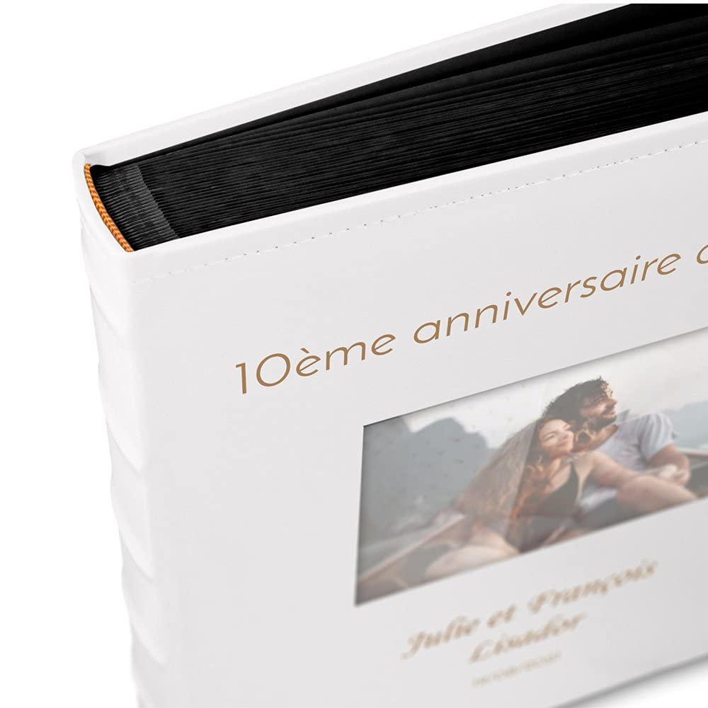 Maverton Album Photo en cuir blanc avec une poche ouvrable, Cadeau d’anniversaire pour chaque couple, Album sous forme de livre avec impression - anniv de mariage