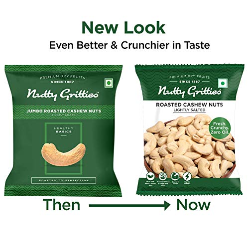 Image of Nutty Gritties Roasted Cashews, Lightly Salted, Dry Roasted, Non Fried, Zero Oil (Pack of 7-21g Each), 147g