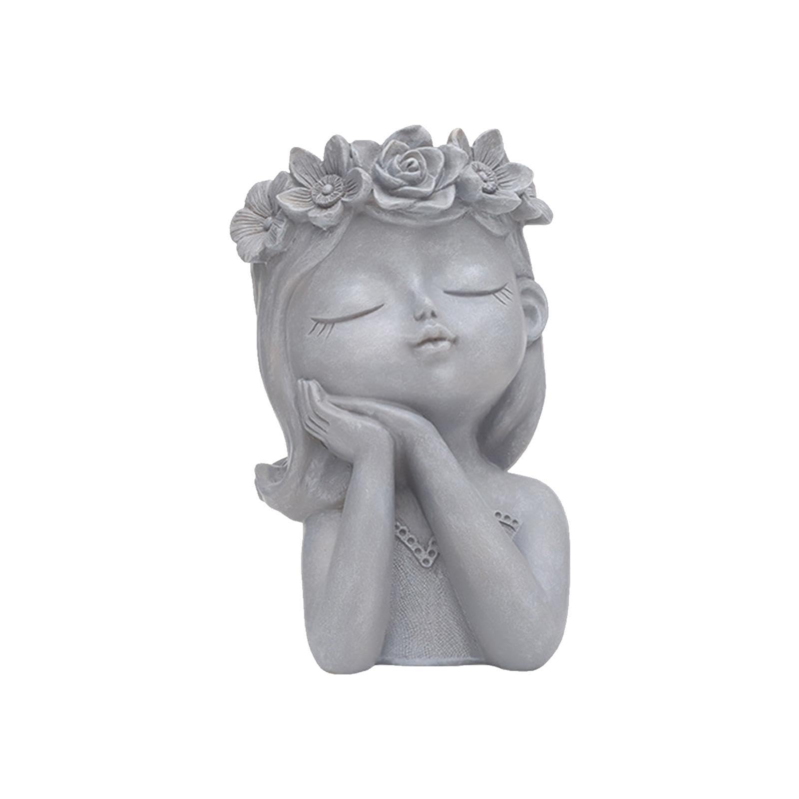 mophrati Female Face Flower Pot Resin Planter With Drain Unique Garden