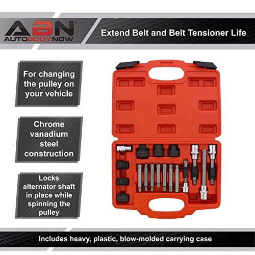 Abn Alternator Pulley Service Decoupler 18-Piece Insert Bit Socket Set Tool Kit – Car Pulley Removal Decoupling Puller #TOP3