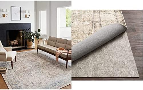 Loloi Chris Loves Julia x Jules Collection JUL-07 Natural/Ocean 8'-6" x 11'-6" Area Rug & Grip™ Rug Pad | Premium Thick Non-Slip Felt-Rubber 8'-0" x 11'-0" for Area Rug