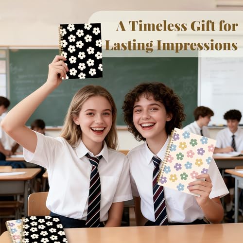 Image of Cute Floral Lined Spiral Journal Notebook, 2 Pcs Aesthetic Vintage Flower Themed Notebooks, Spiral Bound Journals for Women, Notepad (8.2*6.2 inch) for Work Office School Student Teacher Daily Note Taking