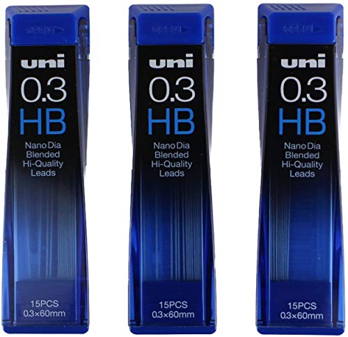Uni Mechanical Pencil Lead Nano Dia 0.3mm,202ND HB, 15 Leads x 3 Packs (Total 45 Leads) with MIYABI eraser set(uni03-202ND-HBx3/MB-B)