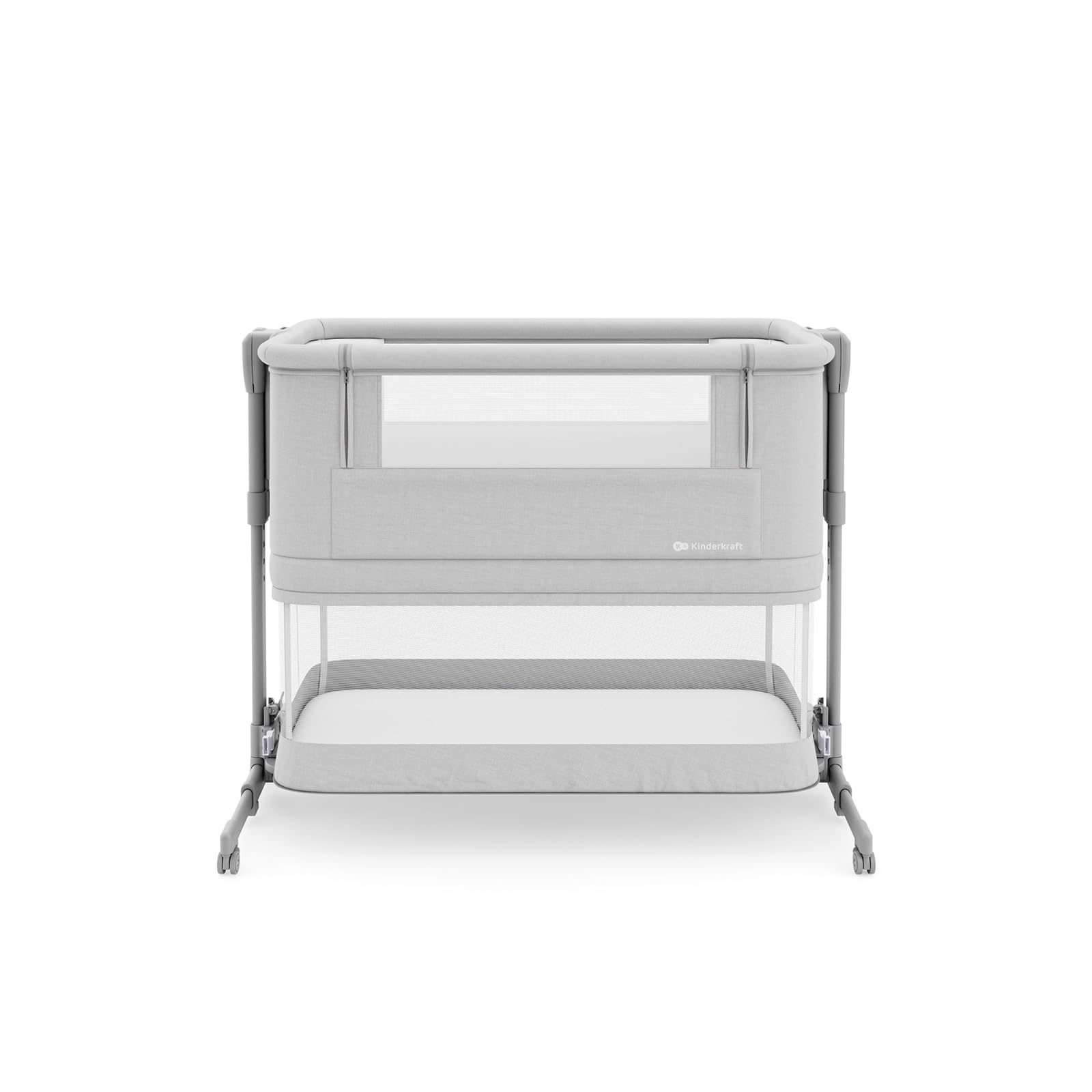 Kinderkraft NESTEE GROW 2 lettino da affiancare 3 in 1, lettino per neonato e letto per bambino, 5 livelli di altezza, materasso incluso, ruote con blocco, pieghevole, Grigio Chiaro