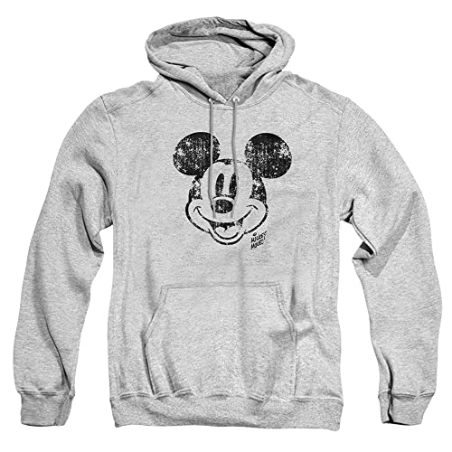 Cotton Soul Disney Mickey Mouse Face Distress Unisex Hoodie, Grey Heather, XX-Large