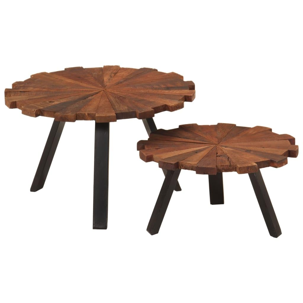 Homgoday Lot de 2 tables basses en bois massif recyclé et fer, table d'appoint pour salon, salle de réception d'invités, chambre à coucher et mobilier de bureau