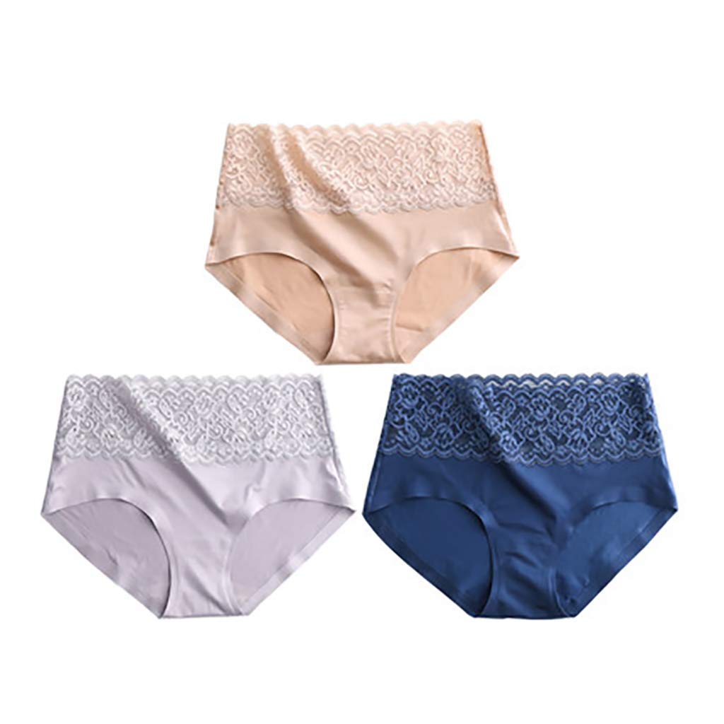 Underwear Women Sexy Lace Fabric Bragas sin Costuras Algodón Archivo en la Cintura Delgado Abdomen Cintura 3 Piezas Combinación (Color: H, Tamaño: L)