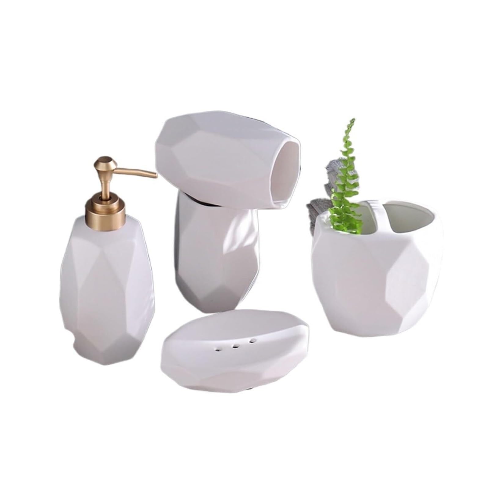 Set di accessori per il bagno Dispenser di sapone da 5 pezzi, organizer con portaspazzolino, bicchiere e piatto, decorazione costiera Arredamento per gli affittuari(White)