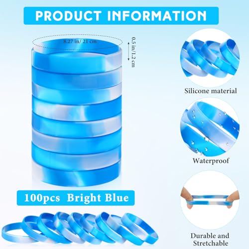 Image of Liliful 100 Pcs Silicone Rubber Wristbands Rubber Wristband Bracelet Bands for Silicone Wristbands for Women Men(Blue and White)