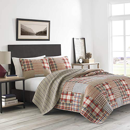 Image of Eddie Bauer - Twin Quilt Set, Reversible Cotton Bedding with Matching Sham, Luxurious Bedding Set (Hawthorne Brown, Twin)