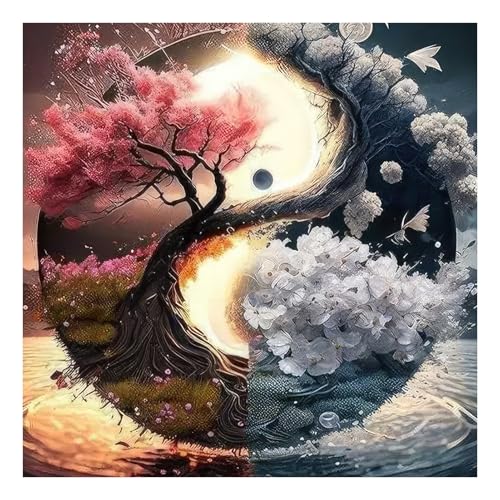 Kit Diamond Painting Albero Magico 30x40 Cm – Completo Di Tela E Strass, 5D Fai-da-Te, Con Albero Colorato