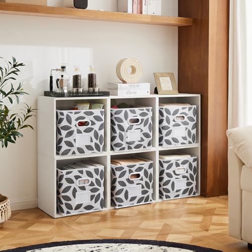 Image of MAX Houser Fabric Storage Bins Cubes Baskets Containers with Dual Plastic Handles for Home Closet Bedroom Drawers Organizers, Foldable, Set of 6 (Grey)