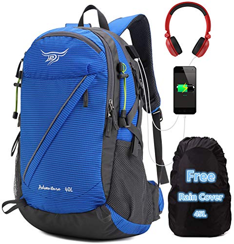 Meisohua Sac à Dos de randonnée 40 L - Résistant à l'eau - pour l'alpinisme, l'alpinisme, Le Camping, Les Voyages - avec Port USB - pour Homme et Femme - Bleu
