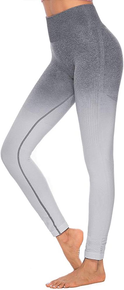 Loozykit High Waisted Workout Gym Leggings Women Yoga Pants Tummy Control Running Pants Seamless Leggings for Women Light Grey of S