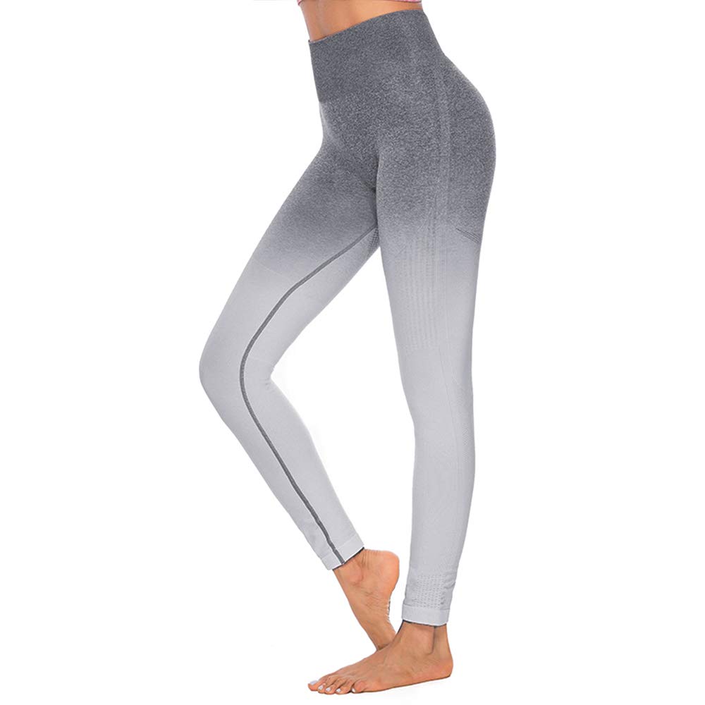 Loozykit High Waisted Workout Gym Leggings Women Yoga Pants Tummy Control Running Pants Seamless Leggings for Women Light Grey of S