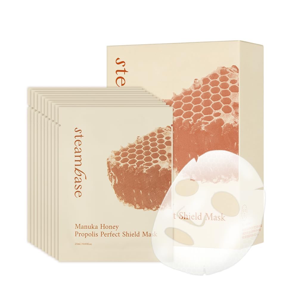 STEAMBASE Manuka Honey Propolis Perfect Shield Mask | Face Sheet Mask | Hydrating, Anti-Aging, Cooling, Elasticity, Fine Lines Repair | Facial for Dry