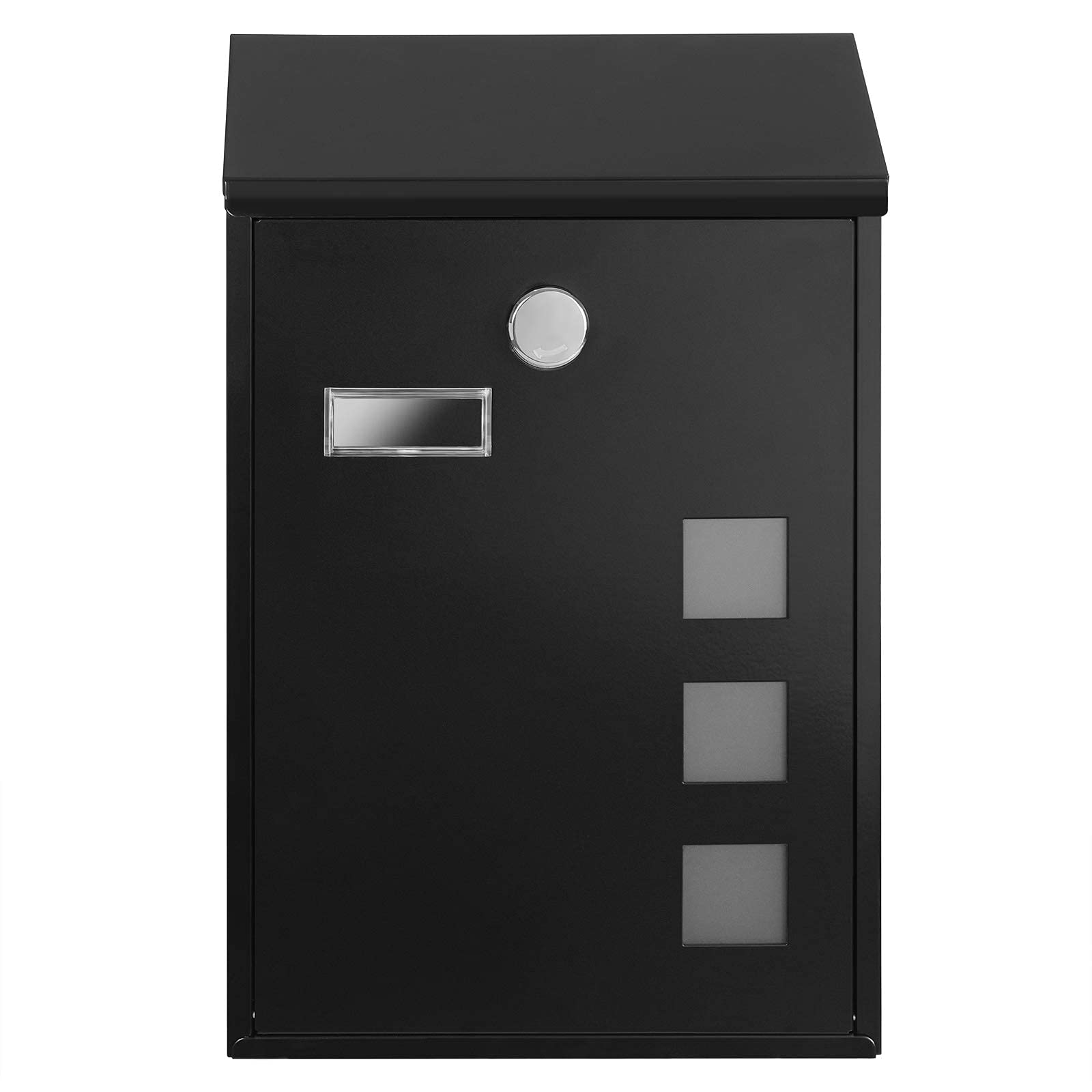 SONGMICS - Buzón de Pared Moderno, con Ventanas de visualización, Placa de identificación, Cerradura con núcleo de Cobre, fácil de Instalar, Negro GMB031B02