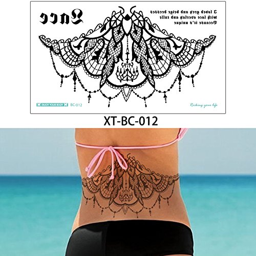 Glaryyears Chest Lace Temporary Tattoos For Women Female, 5 Pack Black Underboob Fake Realistic Large Long Lasting Creative Tattoo Stickers, Sexy Diamond Pendant Flower Styles On Body #TOP3
