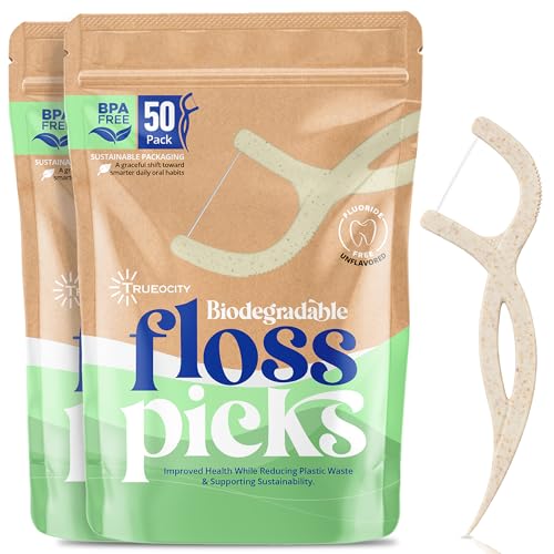 Biodegradable Floss Picks 100 Count 2 Cases Dental Floss Picks that are Plant-Based Non-Toxic flossers Biodegradable Sustainable Vegan Floss Also eco-Friendly Tooth flossers Oral Care Solution