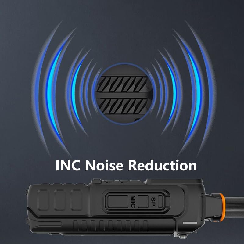 Close-up of the top of the BAOFENG K5 Plus radio, highlighting the microphone area with a graphic indicating 'INC Noise Reduction'.