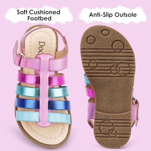 Dodow Girls Sandals Open Toe Hook and Loop Flat Dress Sandals Summer Shoes for Toddler Little Kid4