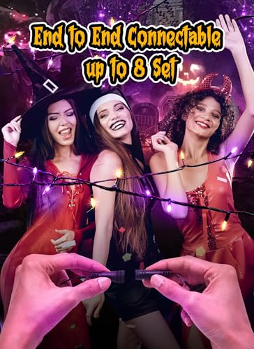 Image of Outdoor Halloween Lights, 39Feet 100 LED Mini Lights with 8 Lighting Modes, Connectable Halloween String Light Plug in for Garden Patio Party Haunted House Ghost Holiday Decoration, Orange & Purple