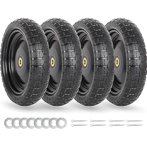 4.00-6 Flat-free Solid Tire and Wheel Replacement, 13" Wheelbarrow Tires with 5/8" Axle Bore Hole, 2.2" Offset Hub for Wheelbarrow Garden Wagon Trolley Dolly (4-pcs)