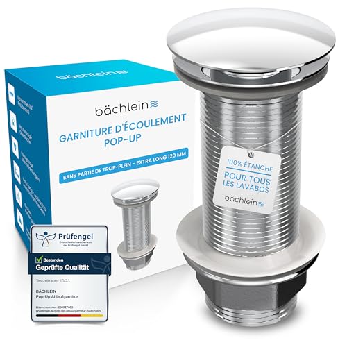 Bächlein Bonde universelle extra longue sans trop-plein (chrome), Valve Pop Up pour lavabo à poser
