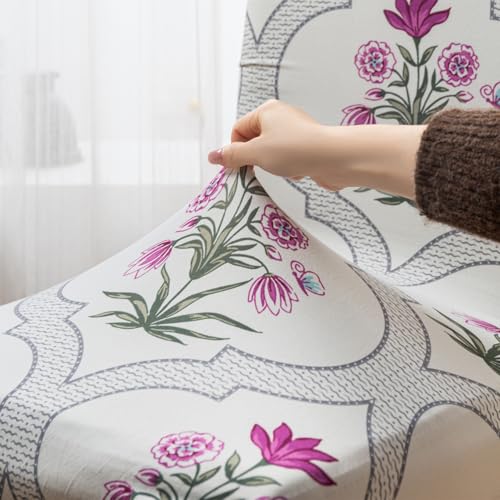 Image of House of Quirk Elastic Chair Cover Stretch Removable Washable Short Dining Chair Cover Protector Seat Slipcover (Pack of 1, Mughal Buta)