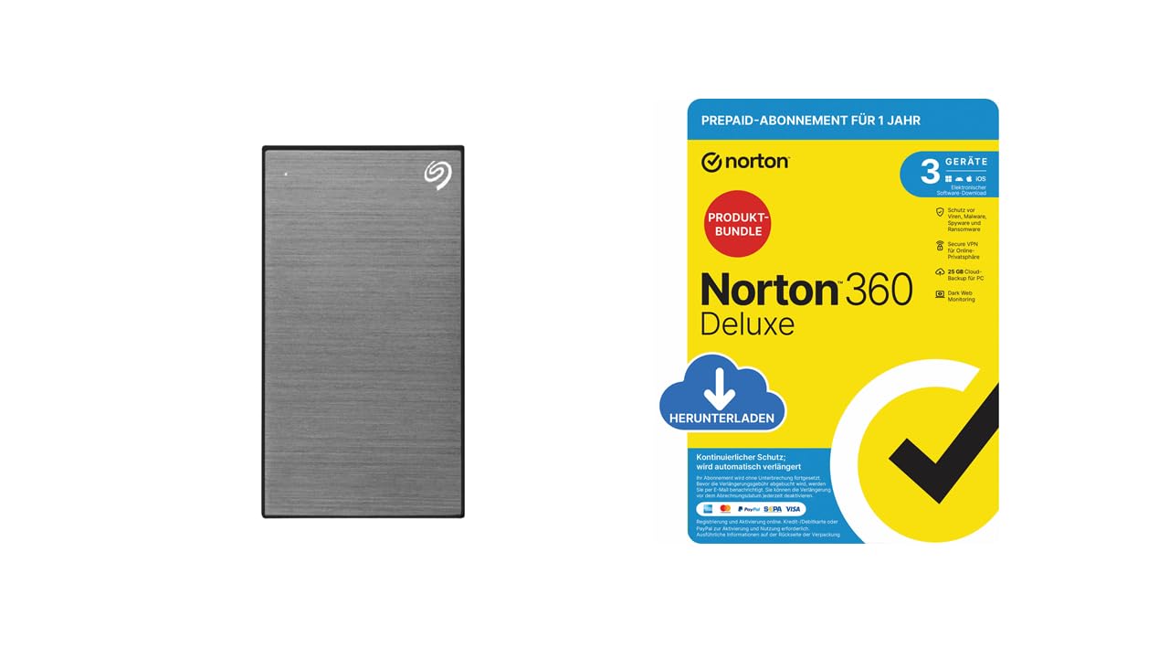 Seagate One Touch 4TB tragbare Externe Festplatte + Norton 360 Deluxe 2026, Antivirensoftware für 3 Geräte