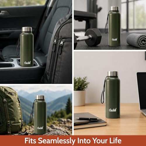 Image of Clazkit Alpha Pro Classic Stainless Steel Water Bottle Single Wall 750ml Set of 6 | Lightweight, Leak-Proof, Reusable | Ideal for School Kid, Office, Gym & Travel | Green