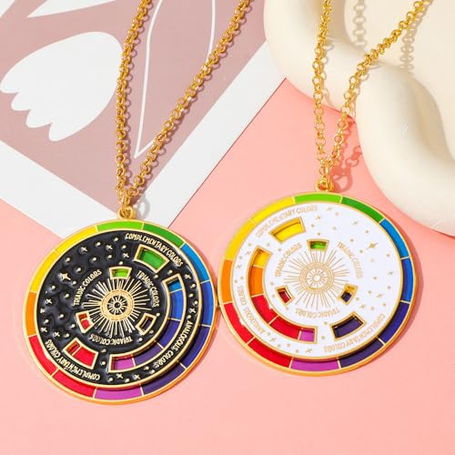2 Pcs Rotatable Color Wheel Necklace, 2.24″ Rotating Color Wheel Round Pendant for Colors Matching Difficulty Artist Designer Painter3